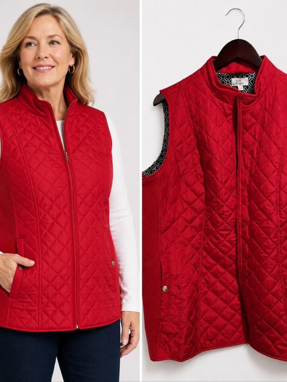 NWT Kim Rogers Plus Size 1X Red Side Rib Solid Vest Lightweight Layering